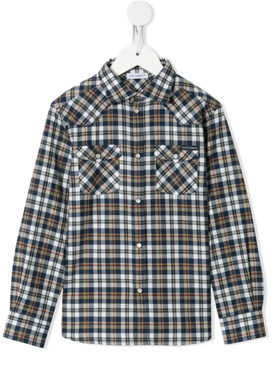 Dolce & Gabbana Kids' Check-print Long-sleeve Shirt In Blue