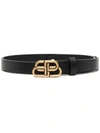 Balenciaga Black Thin Bb Belt In Black