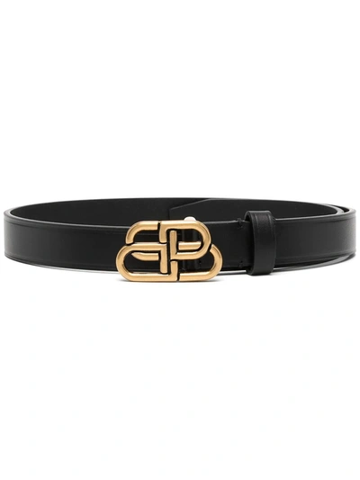 Balenciaga Bb Logo Thin Belt - 黑色 In Black