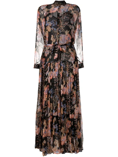 Mes Demoiselles Floral-print Long-sleeved Maxi Dress In Blue