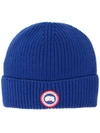 Canada Goose Logo Patch Beanie In Blue