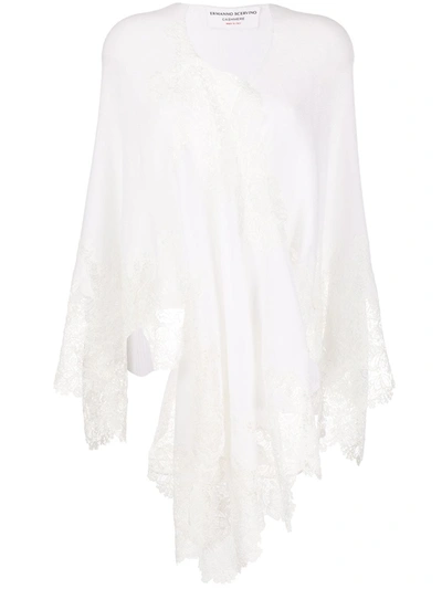 Ermanno Scervino Floral Lace Panelled Cape In White