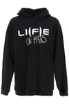 Raf Simons Distressed Life On Mars-print Hoodie In Black