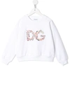 Dolce & Gabbana Crew Neck Sweatshirt In Jersey With Dg Flowers Embroidery In White