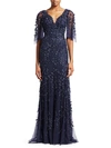 THEIA FLUTTER SLEEVE BEADED GOWN,0400012215286