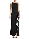 CARMEN MARC VALVO INFUSION RUFFLE FRONT GOWN,0400099048045