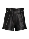 RTA LOUIE LEATHER PAPERBAG WAIST SHORTS,0400012630859
