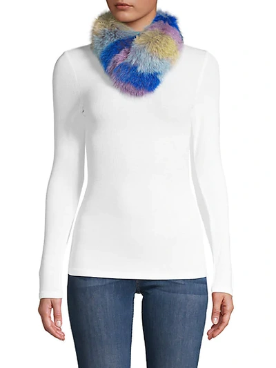 Adrienne Landau Women's Rainbow Fox Fur Scarf In Teal