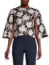 VALENTINO FLORAL CAPE-SLEEVE SHIRT,0400012683540