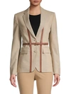 BURBERRY TADWORD LEATHER BELT WOOL JACKET,0400012752367