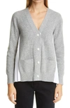 Sacai Grey & White Pleated Back Cardigan In Grey/white