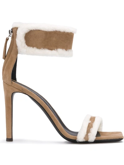 GIUSEPPE ZANOTTI VANILLA WINTER SHEARLING-TRIMMED SANDALS