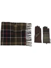 Barbour Check Print Scarf And Gloves Set In Green