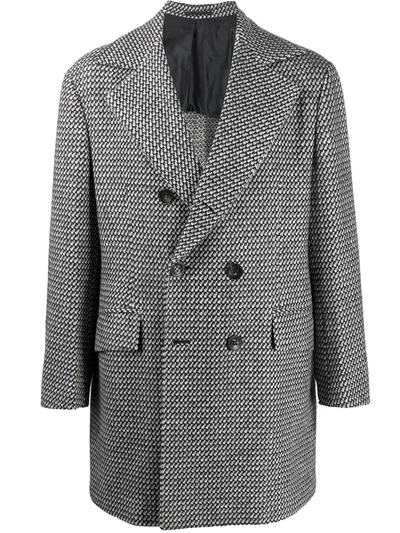 Kiton Checked Double-breasted Coat In Blue