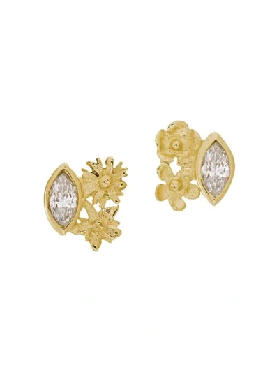 Alex Monroe Floral Cluster 18k黄金榄尖形钻石耳钉 In Gold