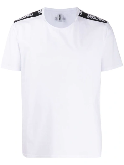 Moschino Branded-tape Crewneck Stretch-cotton T-shirt In White