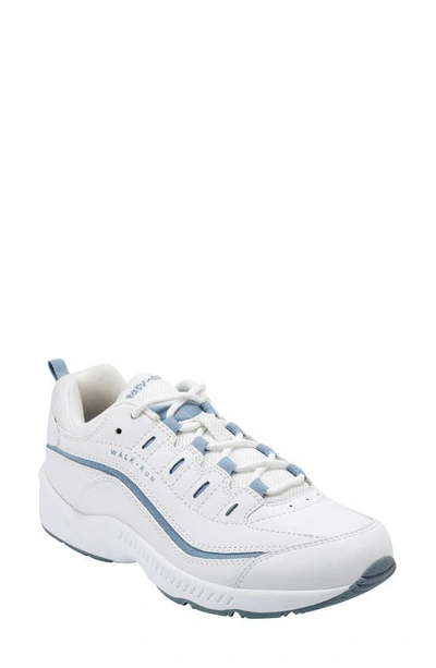 Easy Spirit Romy Leather Walking Shoes - Medium In White Light Blue In White,medium Blue