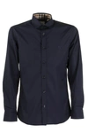 BURBERRY SLIM FIT MONOGRAM MOTIF STRETCH COTTON SHIRT SHERWOOD NAVY