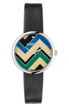 MISSONI M1 JOYFUL CHEVRON DIAL LEATHER STRAP WATCH, 34MM,MWY200520