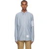 Thom Browne Light Blue Solid Flannel Shirting 4-bar Nametag Straight Fit Shirt