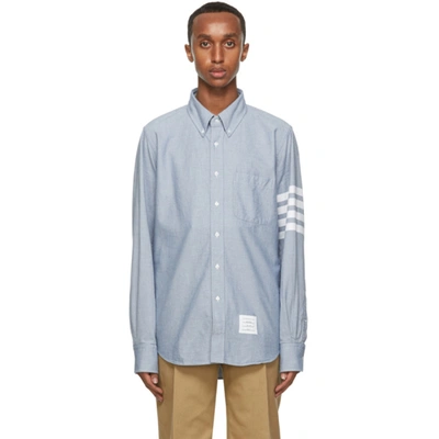 Thom Browne Light Blue Solid Flannel Shirting 4-bar Nametag Straight Fit Shirt In 480 Light Blue