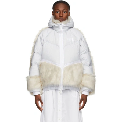 Nike + Sacai Nrg Oversized Hooded Faux Fur And Quilted Shell Down Jacket In Pure Platinum