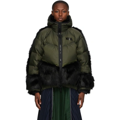 Nike + Sacai Nrg Oversized Hooded Faux Fur And Quilted Shell Down Jacket In Green