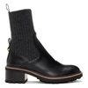 CHLOÉ CHLOE BLACK FRANNE SOCK ANKLE BOOTS