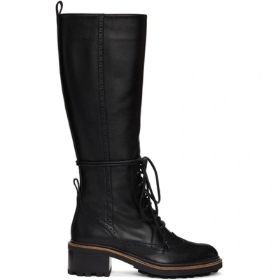 Chloé Franne Laser-cut Leather Knee Boots In Black