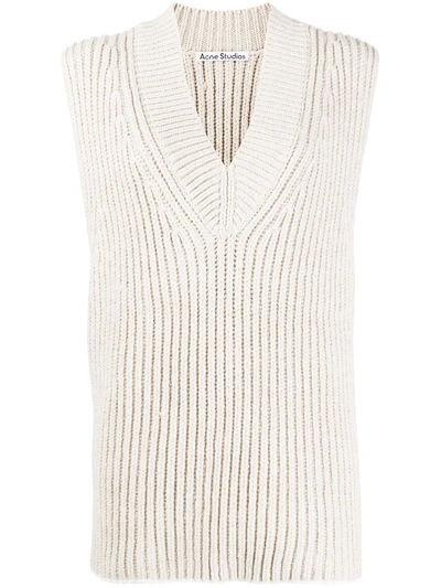 Acne Studios Ribbed-knit Vest Ecru Beige In Neutrals