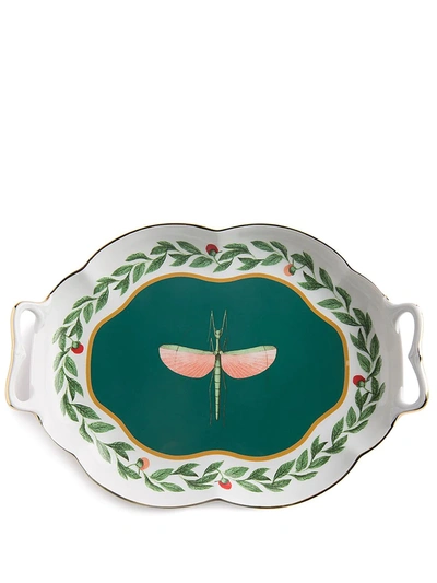 La Doublej Tea For Two Gold-plated Porcelain Tray In Green