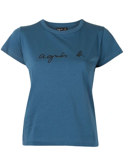 Agnès B. Logo Embroidered T-shirt In Blue