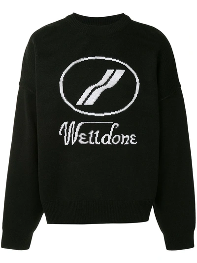 We11 Done Logo-intarsia Crew-neck Jumper In Black