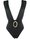 BALMAIN PLUNGE-NECK ONE-PIECE SWIMSUIT