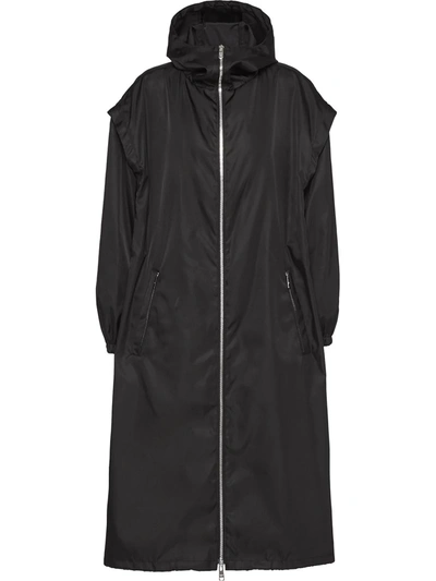 Prada Drop-shoulder Hooded Coat In Black