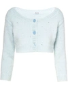 Miu Miu Diamante Embroidered Mohair-knit Cropped Cardigan In Blue