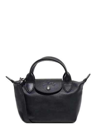 Longchamp Xs Le Pliage Cuir Top Handle Bag In Black