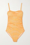 PEONY + NET SUSTAIN RUCHED GINGHAM SWIMSUIT