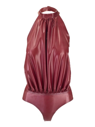 Saint Laurent Latex Sleeveless Top Body In Plum Color In Red