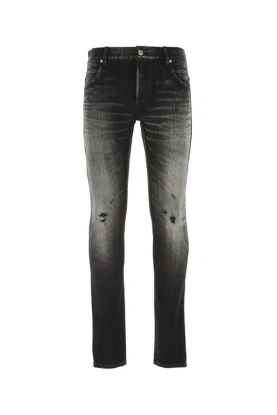 Balmain Selvedge Skinny Cotton Denim Jeans In Grey