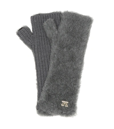 Max Mara Manny Alpaca, Wool And Silk Fingerless Gloves In Grey | ModeSens