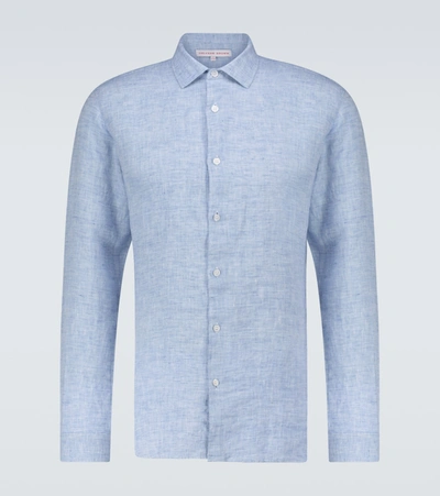 Orlebar Brown Pale Blue And White Collared Tailored Giles Linen Shirt - Atterley
