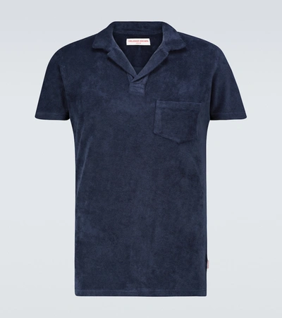 Orlebar Brown Slim-fit Camp-collar Cotton-terry Polo Shirt In Blue