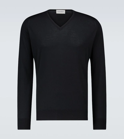 John Smedley Merino Wool V-neck Blenheim Sweater In Black