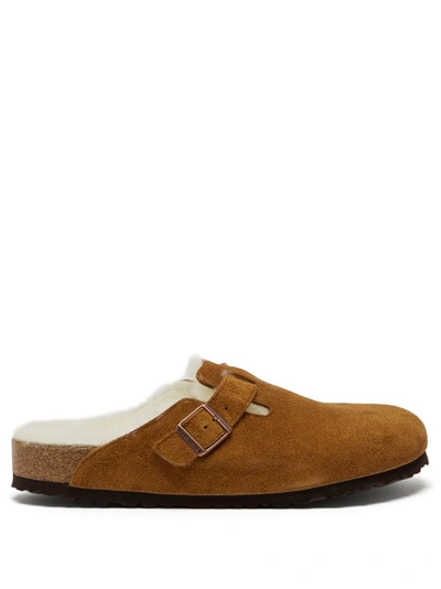 Birkenstock Boston Shearling-lined Suede Backless Loafers In Beige