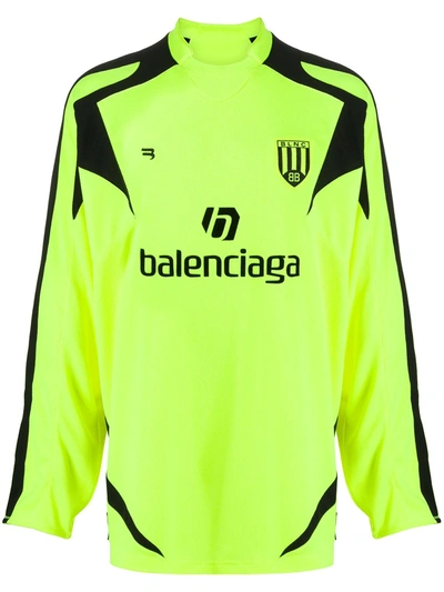Balenciaga Yellow Sponsor Logo Long Sleeve Soccer Jersey In White