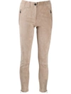 Arma Suede Skinny Trousers In Neutrals
