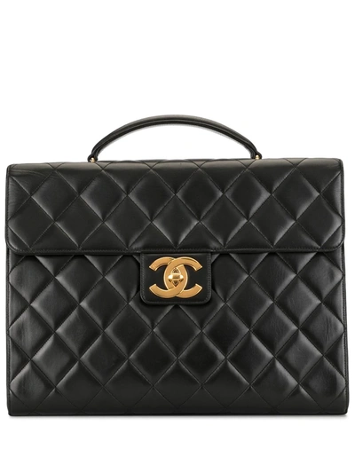 Pre-owned Chanel 1997 Diamond Quilted Briefcase In Black
