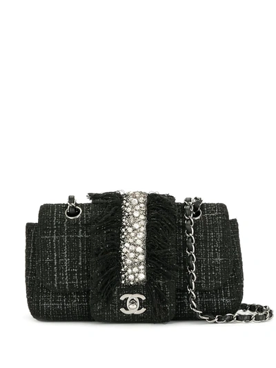 Pre-owned Chanel 水钻流苏边单肩包 In Black