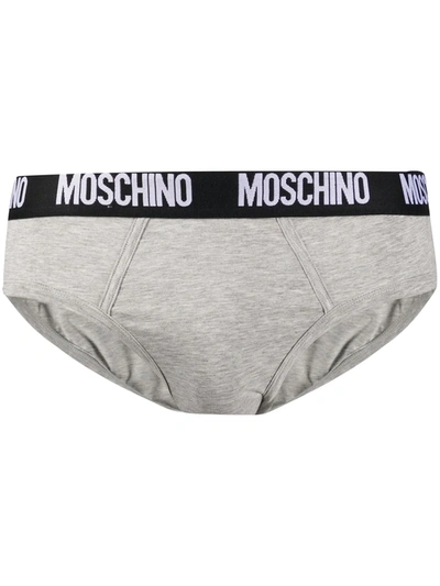 Moschino Logo Waistband Briefs In Grey